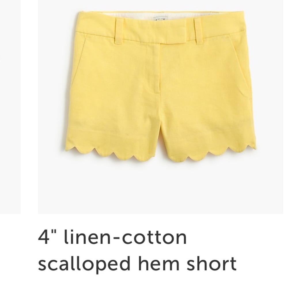 4” linen-cotton scalloped hem short